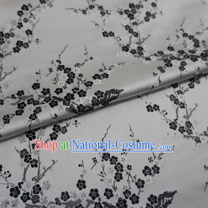 Chinese Traditional Palace Wintersweet Flowers Pattern Hanfu Grey Brocade Fabric Ancient Costume Tang Suit Cheongsam Material