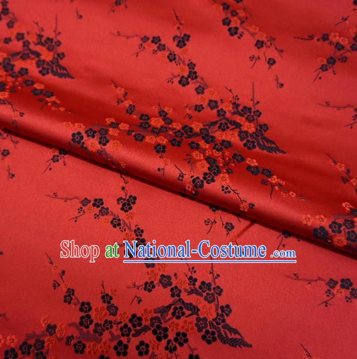 Chinese Traditional Palace Wintersweet Flowers Pattern Hanfu Red Brocade Fabric Ancient Costume Tang Suit Cheongsam Material