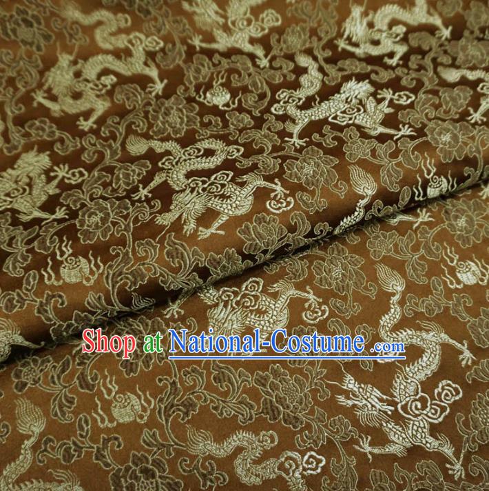 Chinese Traditional Palace Dragons Pattern Hanfu Brown Brocade Fabric Ancient Costume Tang Suit Cheongsam Material