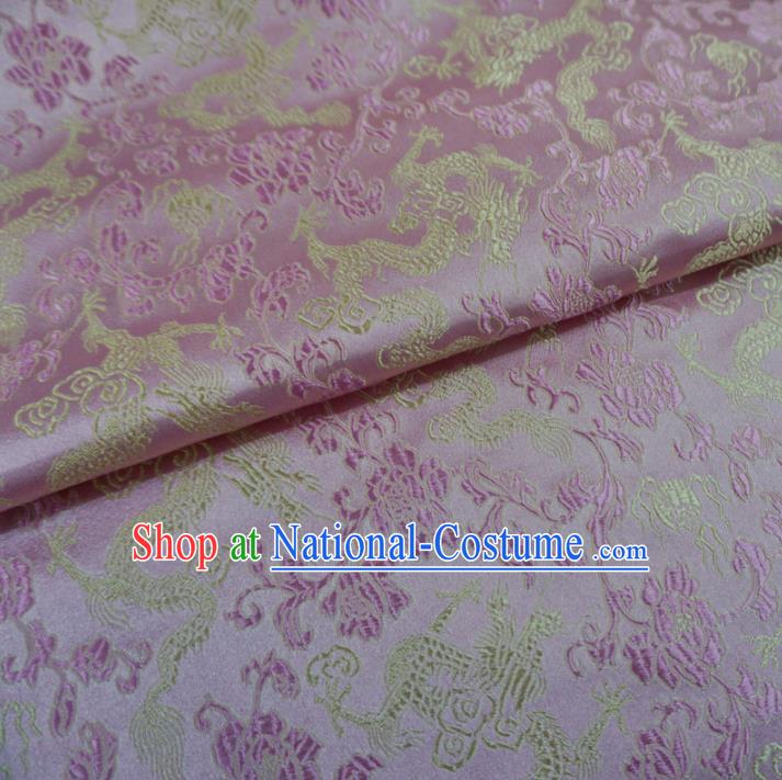 Chinese Traditional Palace Dragons Pattern Hanfu Pink Brocade Fabric Ancient Costume Tang Suit Cheongsam Material