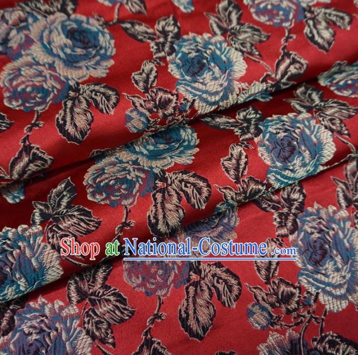 Chinese Traditional Palace Flowers Pattern Hanfu Red Brocade Fabric Ancient Costume Tang Suit Cheongsam Material