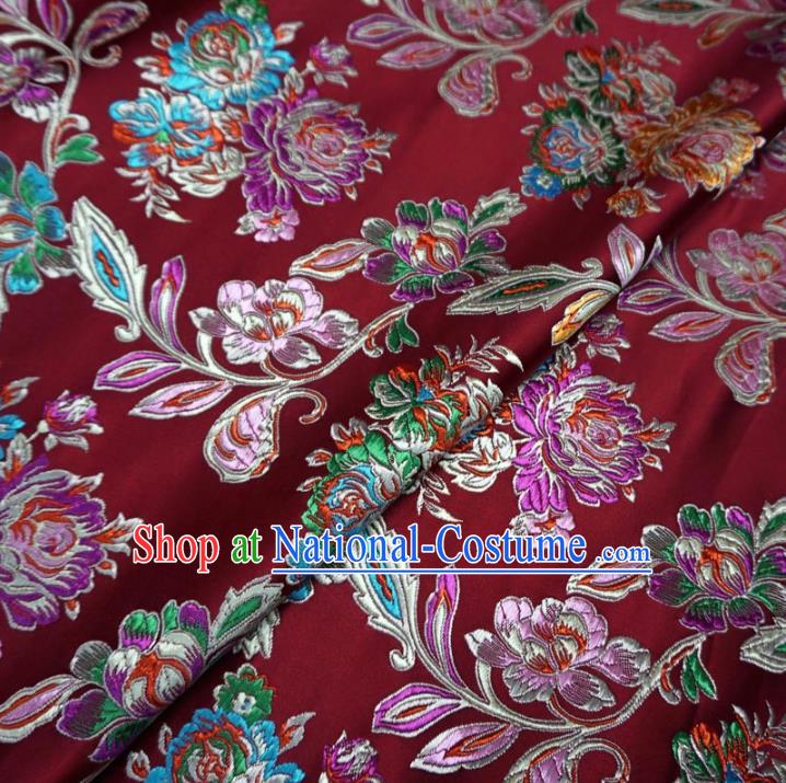 Chinese Traditional Palace Pattern Hanfu Purplish Red Brocade Fabric Ancient Costume Tang Suit Cheongsam Material