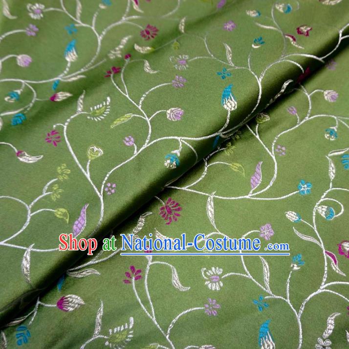 Chinese Traditional Palace Flowers Pattern Hanfu Green Brocade Fabric Ancient Costume Tang Suit Cheongsam Material