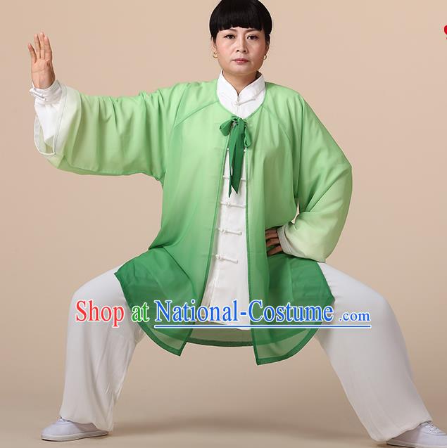 Traditional Chinese Kung Fu Costume Green Chiffon Cloak, China Martial Arts Tai Ji Mantillas Clothing for Women