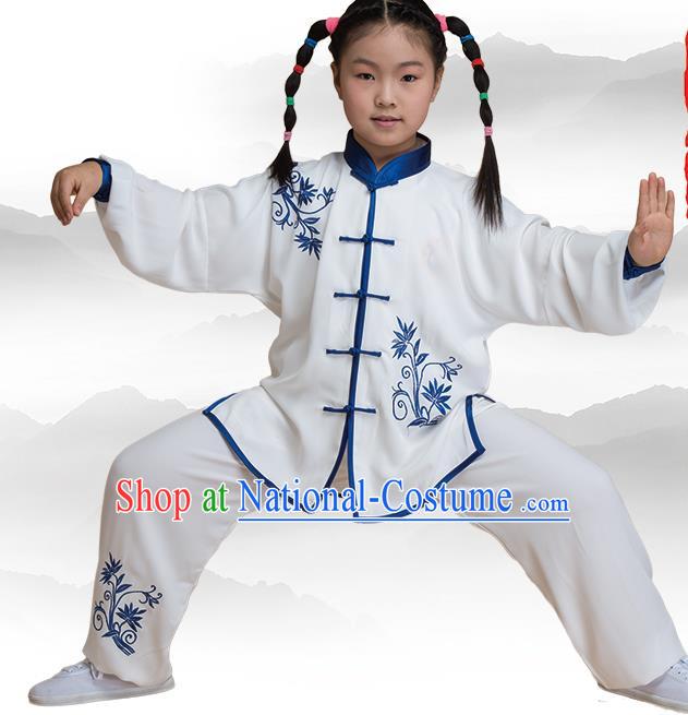 Traditional Chinese Kung Fu Embroidered Blue Uniform Costume, China Martial Arts Tai Ji Clothing for Kids