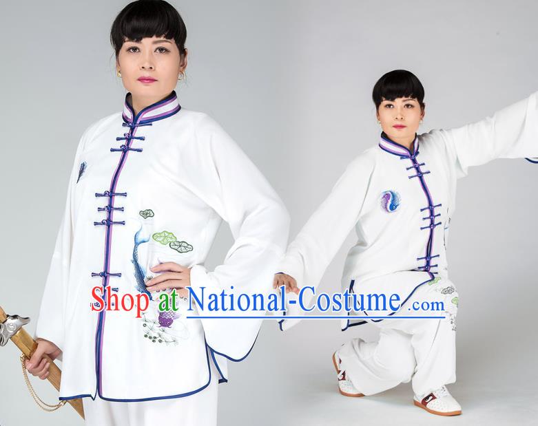 Traditional Chinese Kung Fu Printing Fish Costume, China Martial Arts Uniform Tai Ji Tang Suit Plated Buttons Clothing for Women