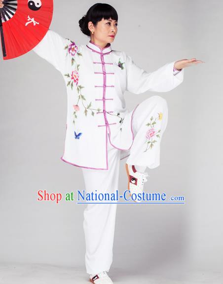 Traditional Chinese Kung Fu Printing Peony Costume, China Martial Arts Uniform Tai Ji Tang Suit Plated Buttons Clothing for Women