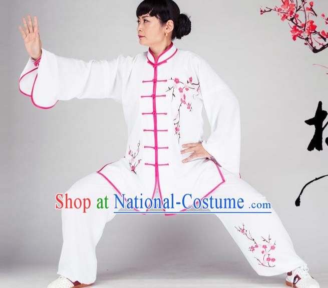 Traditional Chinese Kung Fu Printing Plum Blossom Costume, China Martial Arts Uniform Tai Ji Tang Suit Plated Buttons Clothing for Women