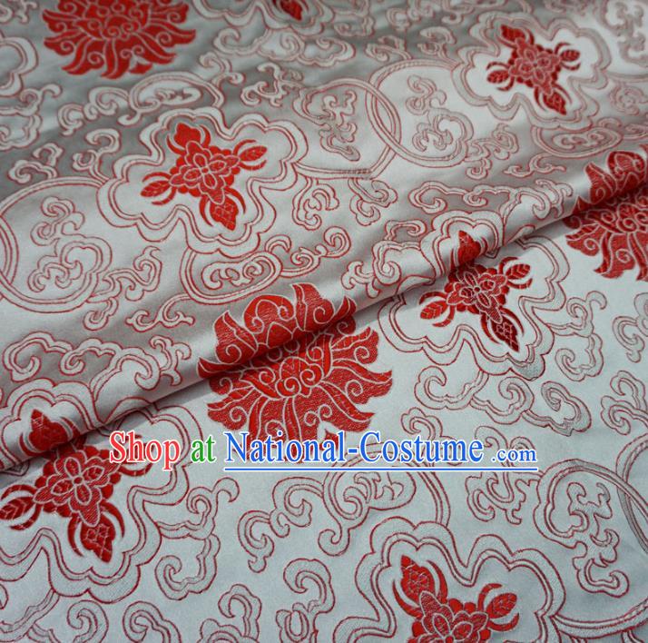 Chinese Traditional Palace Red Flowers Pattern Hanfu White Brocade Fabric Ancient Costume Tang Suit Cheongsam Material