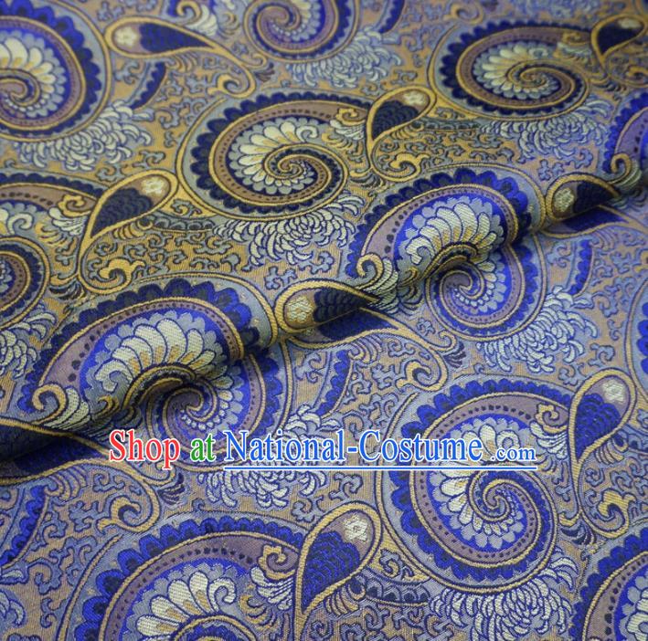 Chinese Traditional Palace Conch Pattern Hanfu Blue Brocade Fabric Ancient Costume Tang Suit Cheongsam Material