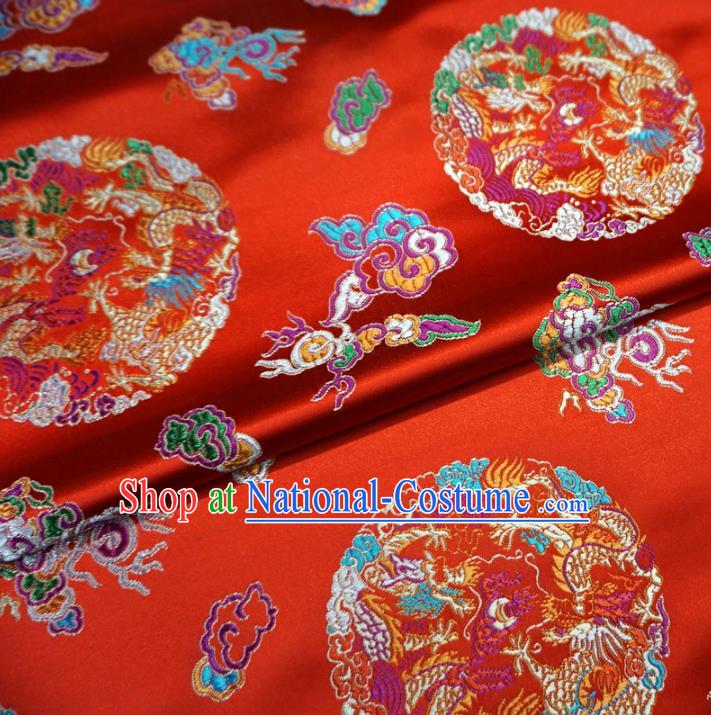 Chinese Traditional Palace Dragons Pattern Hanfu Red Brocade Fabric Ancient Costume Tang Suit Cheongsam Material