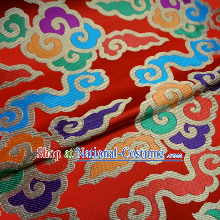 Chinese Traditional Palace Clouds Pattern Hanfu Red Brocade Fabric Ancient Costume Tang Suit Cheongsam Material