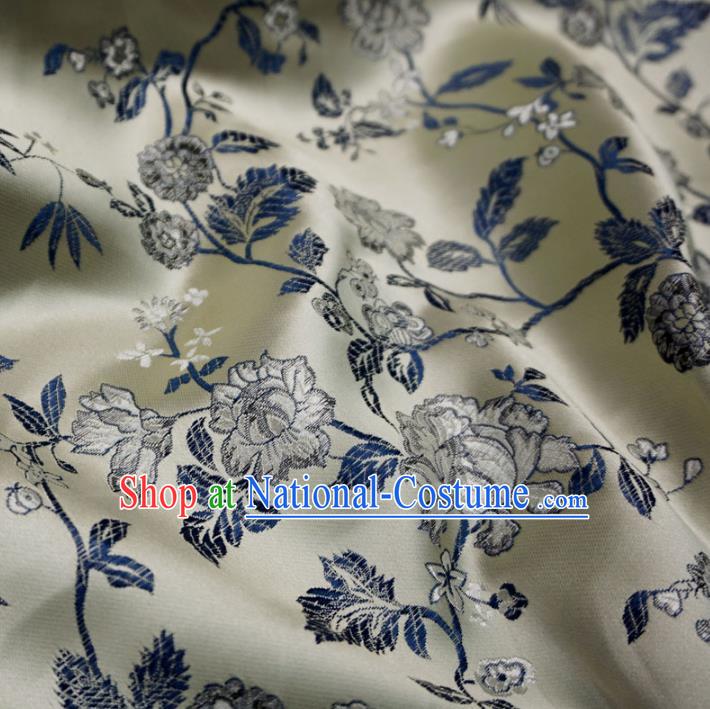 Chinese Traditional Palace Flowers Pattern Hanfu White Brocade Fabric Ancient Costume Tang Suit Cheongsam Material