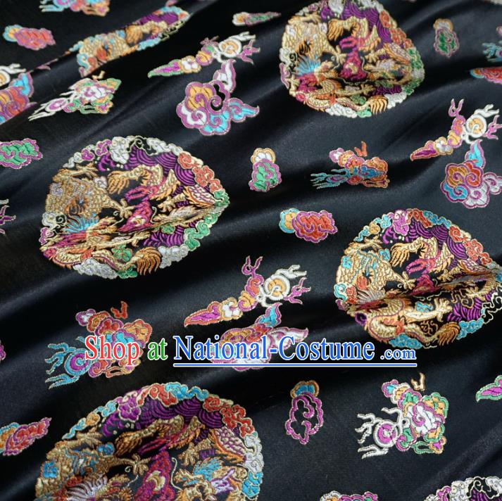 Chinese Traditional Palace Dragons Pattern Hanfu Black Brocade Fabric Ancient Costume Tang Suit Cheongsam Material