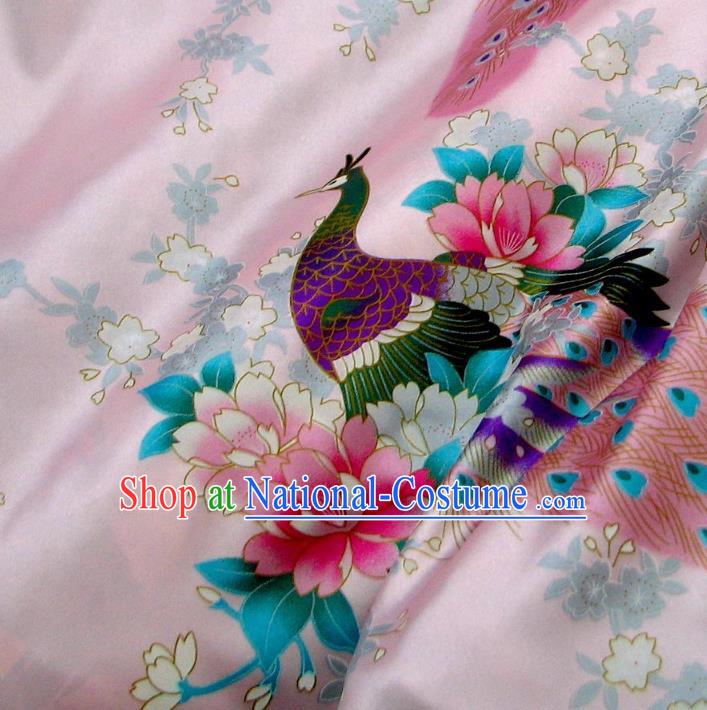 Chinese Traditional Palace Printing Peacock Pattern Hanfu Pink Brocade Fabric Ancient Costume Tang Suit Cheongsam Material