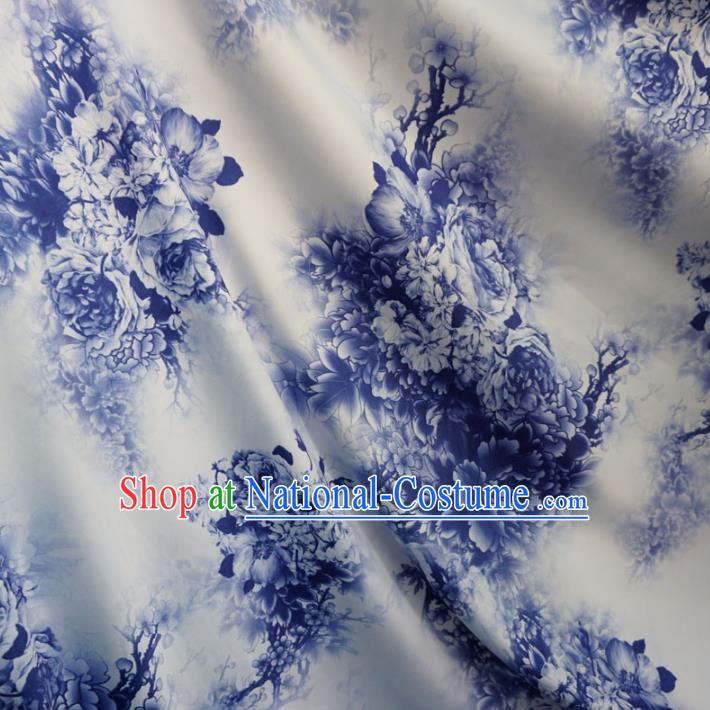 Chinese Traditional Palace Printing Peony Pattern Hanfu White Brocade Fabric Ancient Costume Tang Suit Cheongsam Material