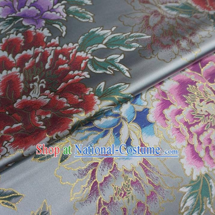 Chinese Traditional Palace Peony Pattern Hanfu Grey Brocade Qipao Fabric Ancient Costume Tang Suit Cheongsam Material