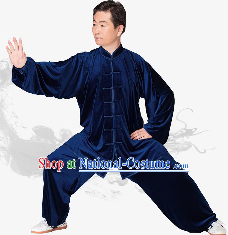 Chinese Kung Fu Black Navy Velvet Plated Buttons Costume Traditional Martial Arts Kung Fu Tai Ji Uniform for Women for Men