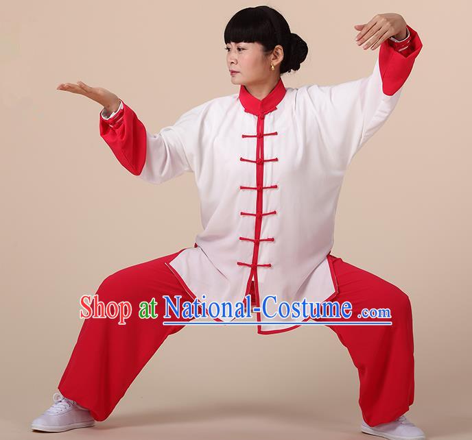 Chinese Kung Fu Red Plated Buttons Costume, Traditional Martial Arts Kung Fu Tai Ji Uniform for Women for Men