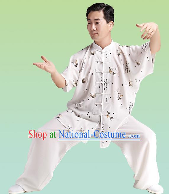 Chinese Linen Kung Fu Short Sleeve Costume, China Traditional Martial Arts Kung Fu Tai Ji Training Uniform for Adult