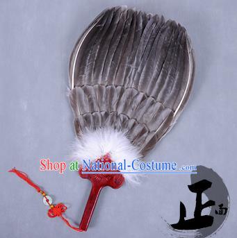 Traditional Chinese Crafts Folding Fan China Black Feather Fan Oriental Fan Zhuge Liang Fans