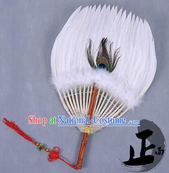 Traditional Chinese Crafts Folding Fan China White Feather Fan Oriental Fan Zhuge Liang Fans