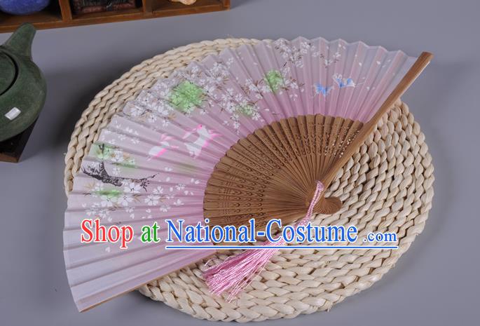 Traditional Chinese Crafts Pink Silk Folding Fan China Oriental Fans for Women