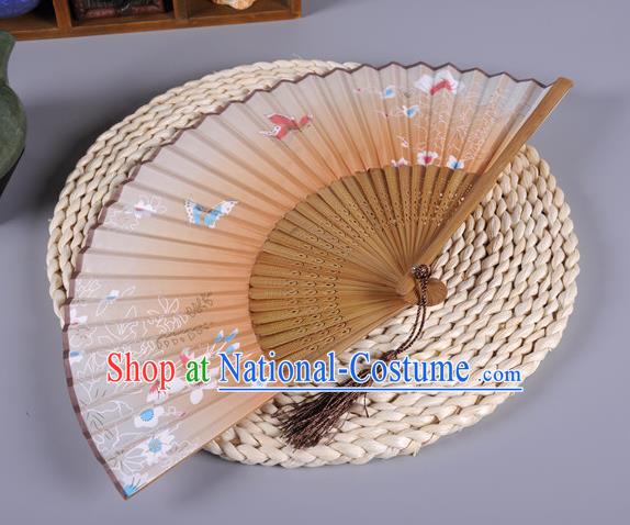 Traditional Chinese Crafts Orange Silk Folding Fan China Oriental Fans for Women