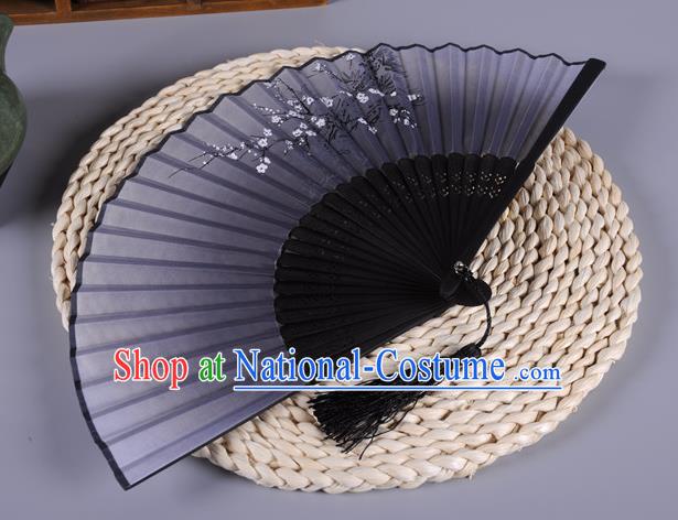 Traditional Chinese Crafts Navy Silk Folding Fan China Oriental Fans for Women