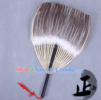 Traditional Chinese Crafts Folding Fan China Black Goose Feather Fan Oriental Fan Zhuge Liang Fans