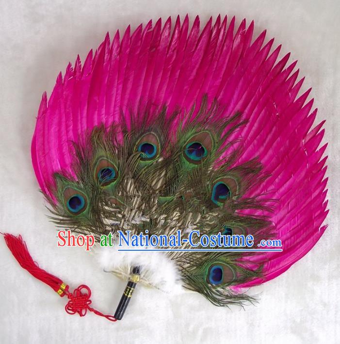 Traditional Chinese Crafts Folding Fan China Rosy Goose Feather Fan Oriental Fan Zhuge Liang Fans