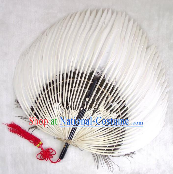 Traditional Chinese Crafts Folding Fan China White Goose Feather Fan Oriental Fan Zhuge Liang Fans