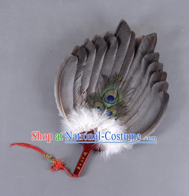 Traditional Chinese Crafts Folding Fan China Peacock Feather Fan Oriental Fan Zhuge Liang Fans