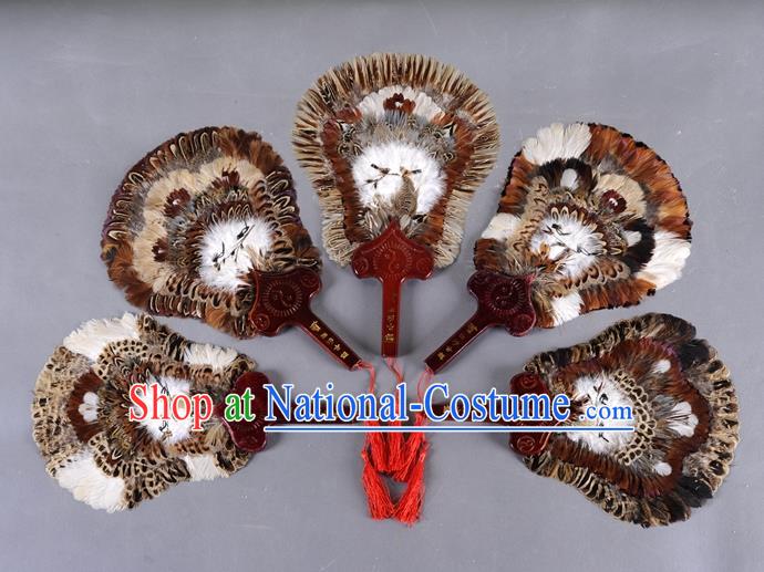 Traditional Chinese Crafts Folding Fan China Golden Pheasant Feather Fan Oriental Fan Zhuge Liang Fans