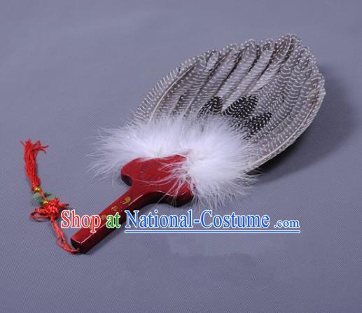 Traditional Chinese Crafts Folding Fan China Grey Feather Fan Oriental Fan Zhuge Liang Fans