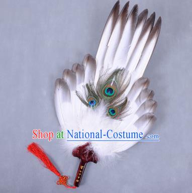 Traditional Chinese Crafts Folding Fan China White Feather Fan Oriental Fan Zhuge Liang Fans