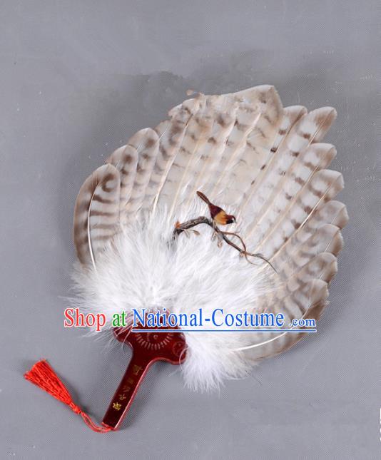 Traditional Chinese Crafts Folding Fan China Printing Bird Brown Feather Fan Oriental Fan Zhuge Liang Fans