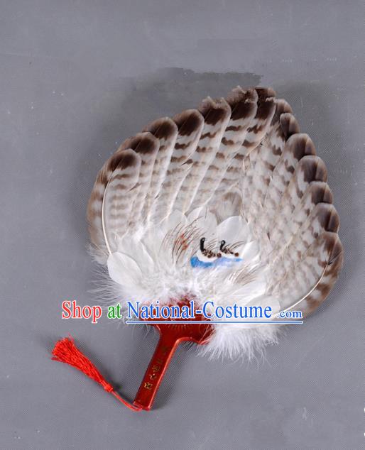 Traditional Chinese Crafts Folding Fan China Printing Mandarin Duck Brown Feather Fan Oriental Fan Zhuge Liang Fans