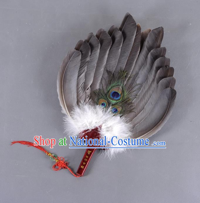 Traditional Chinese Crafts Folding Fan China Black Feather Fan Oriental Fan Zhuge Liang Fans