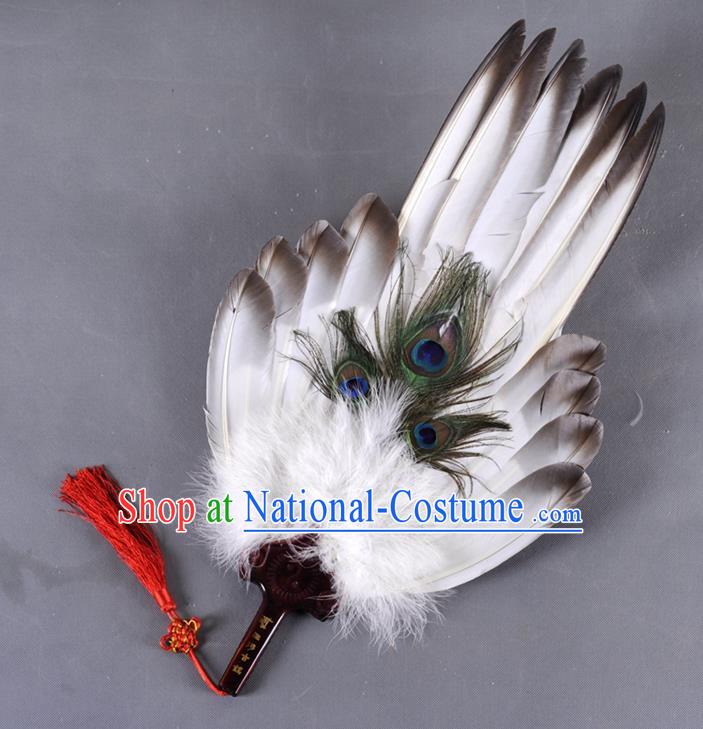 Traditional Chinese Crafts Folding Fan China White Feather Large Fan Oriental Fan Zhuge Liang Fans