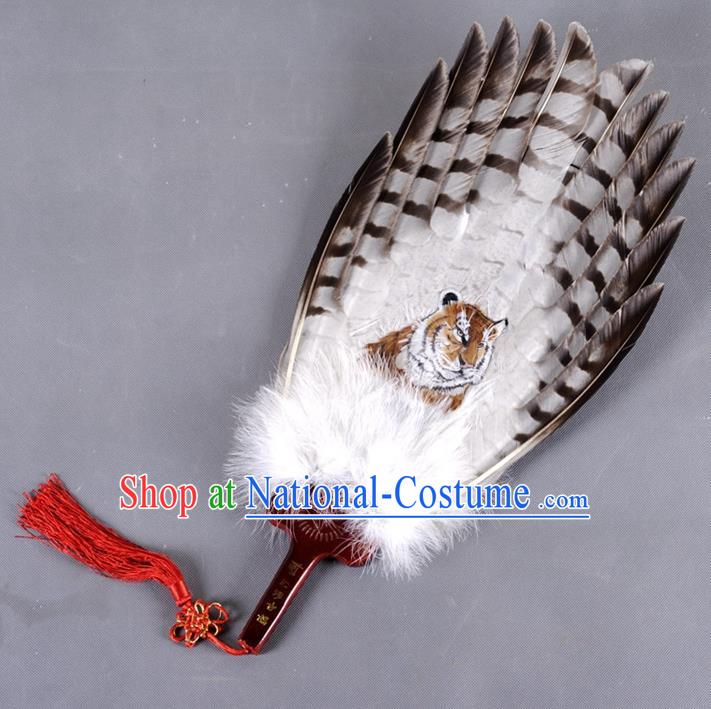 Traditional Chinese Crafts Folding Fan China Eagle Feather Large Fan Oriental Tiger Fan Zhuge Liang Fans