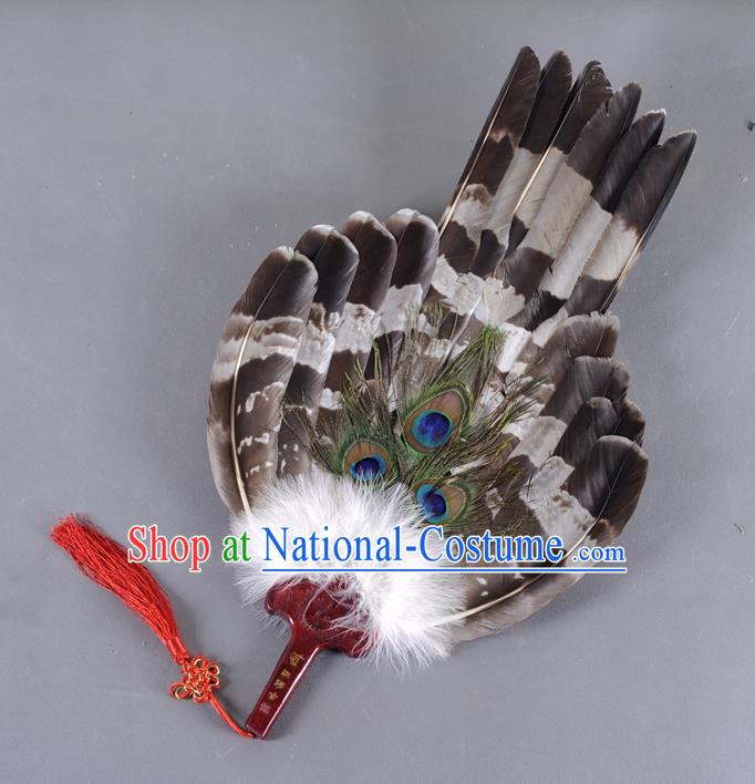 Traditional Chinese Crafts Folding Fan China Black Eagle Feather Large Fan Oriental Fan Zhuge Liang Fans