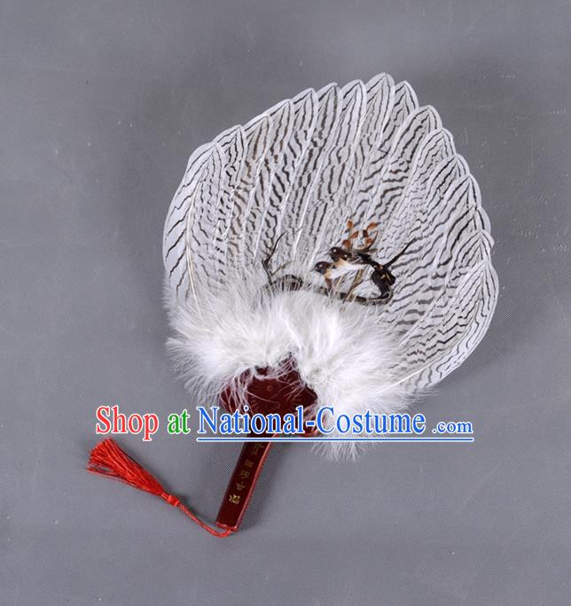 Traditional Chinese Crafts Double Magpie Folding Fan China Eagle Feather Fan Oriental Fan Zhuge Liang Fans