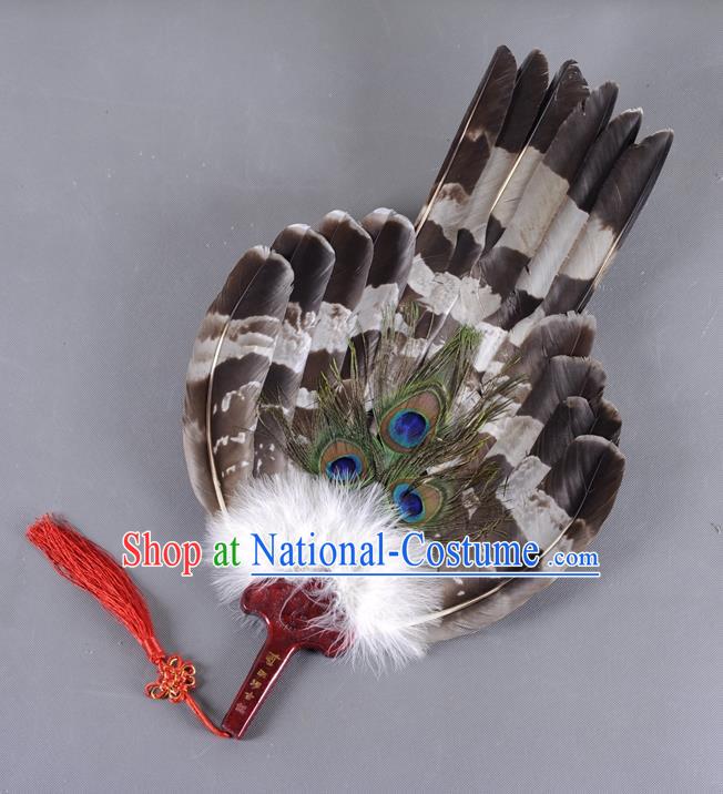 Traditional Chinese Crafts Folding Fan China Black Feather Fan Oriental Large Fan Zhuge Liang Fans