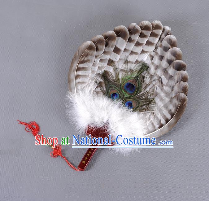 Traditional Chinese Crafts Folding Fan China Black Feather Fan Oriental Fan Zhuge Liang Fans