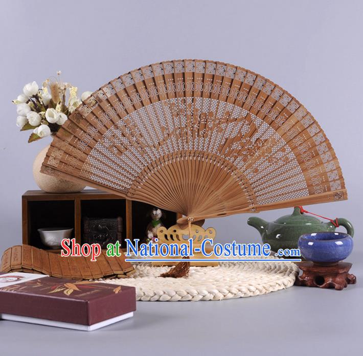 Traditional Chinese Crafts Hollow Out Plum Blossom Folding Fan China Oriental Bamboo Fans for Women