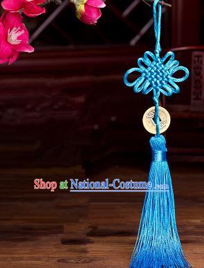 Traditional Chinese Fans Accessories Pendant Blue Tassel Chinese Knots Fans Pendant