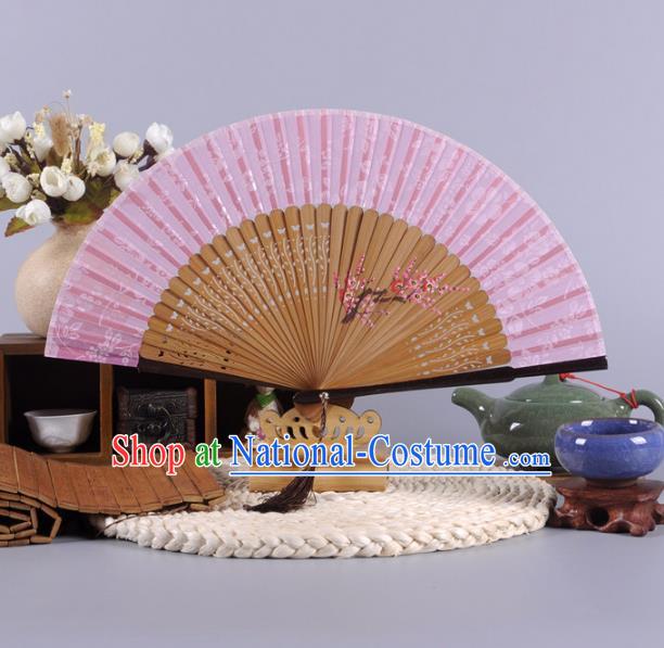 Traditional Chinese Crafts Hand Painted Plum Blossom Pink Silk Folding Fan China Oriental Fans for Women