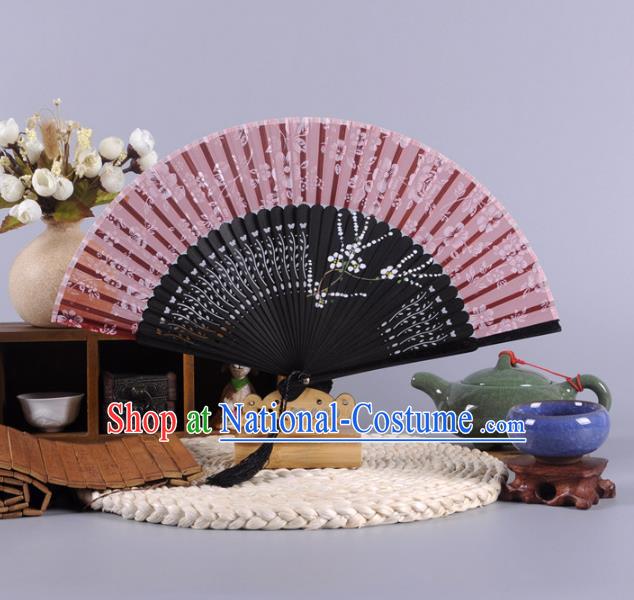 Traditional Chinese Crafts Hand Painted Plum Blossom Amaranth Silk Folding Fan China Oriental Fans for Women