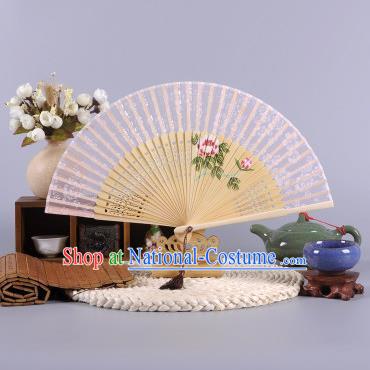 Traditional Chinese Crafts Hand Painted Peony Pink Silk Folding Fan China Oriental Fans for Women